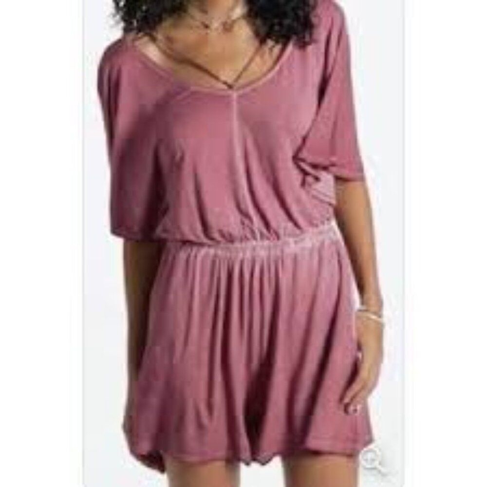 American Eagle Romper Women sz XS Deep Blush Pink Soft Stretchy Shorts Open Back